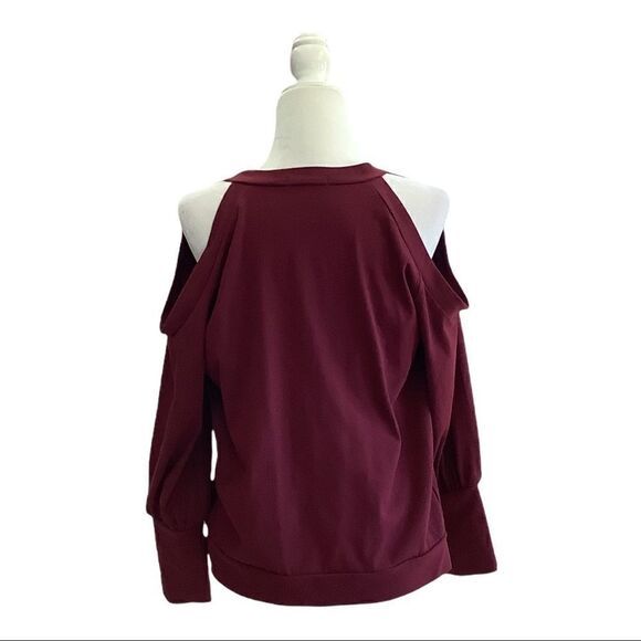 Yingkis- Burgundy ColdShoulder Sweatshirt. Excellent Condition. Size L - Picture 2 of 4